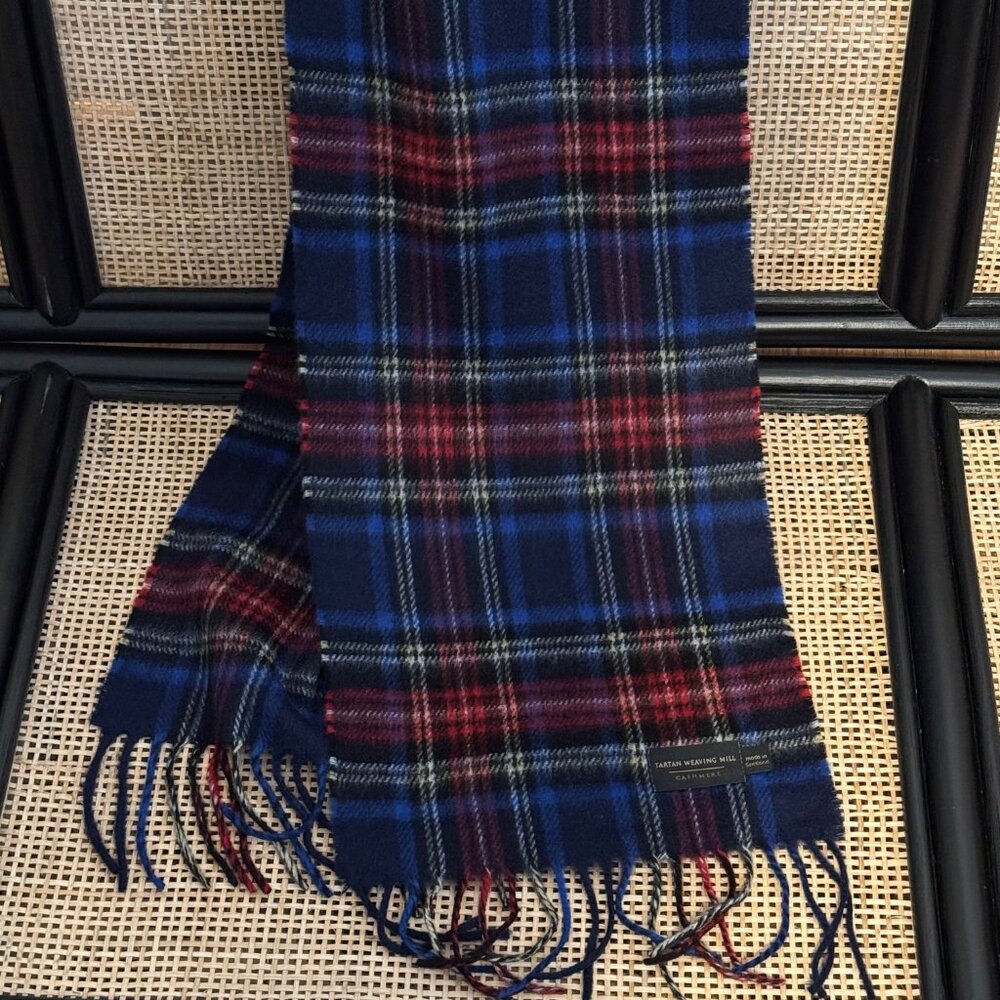 Tartan Weaving Mill 100% Cashmere Blue Plaid Scarf | UNISEX